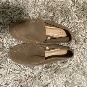 Tan faux suede loafers